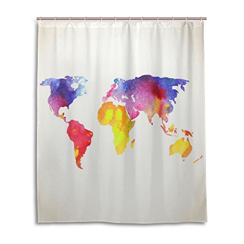 Cortina de ducha con mapa del mundo de colores